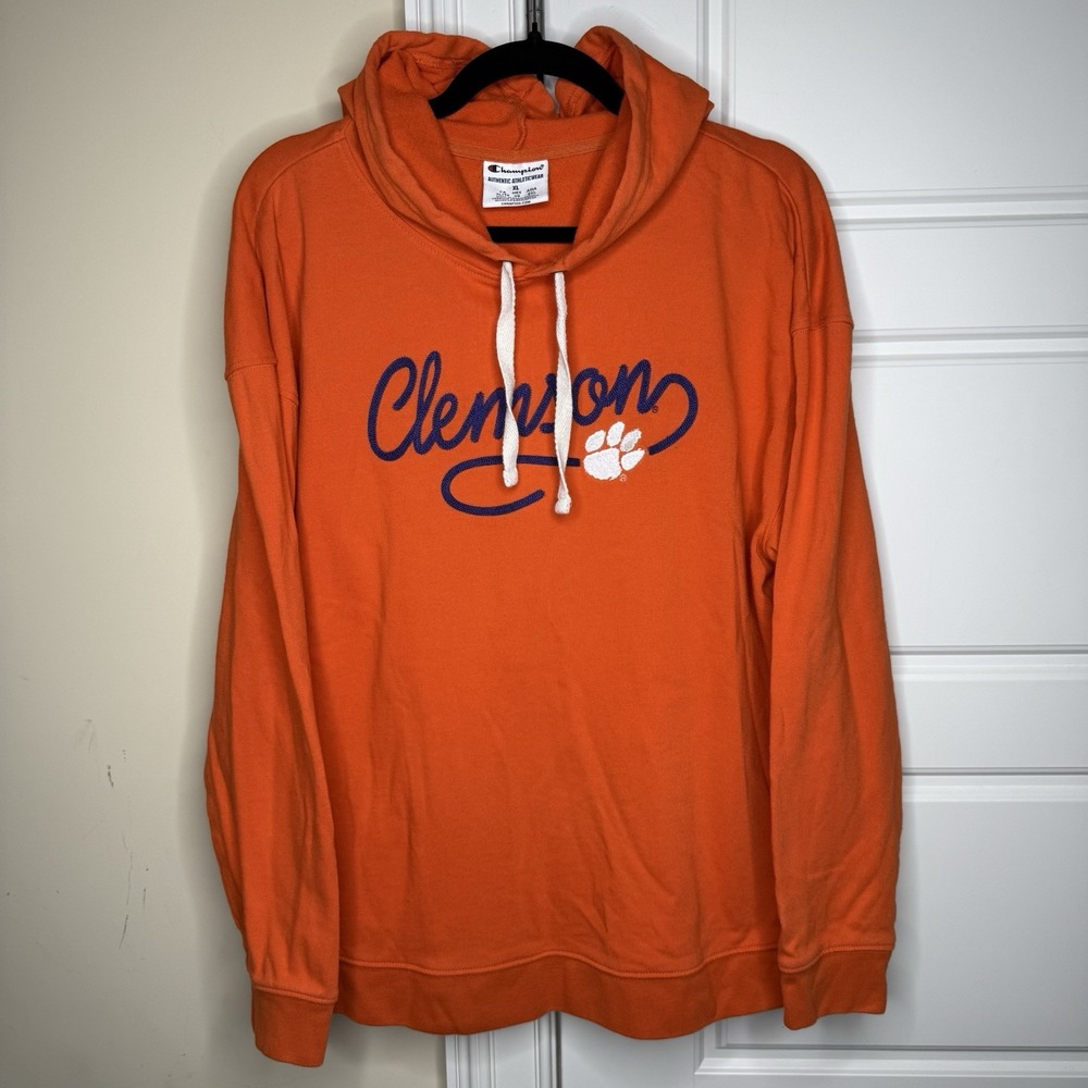 Clemson University Tigers Champion Hoodie Adult X-Large Orange Chainstitch NCAA